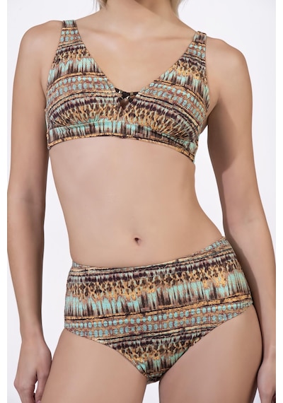 Endeep Kadın Ayarlanabilir Askılı Lurex Desenli Toparlayıcı Yüksek Bel Bikini Takımı Mavi