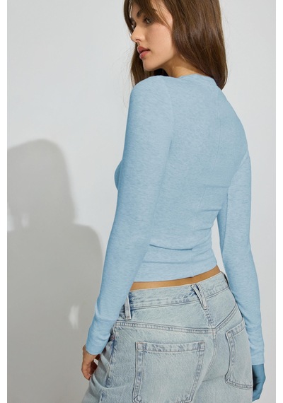 Madmext Mavi Bisiklet Yaka Slim Fit Kadın Body Mg2564 Mavi