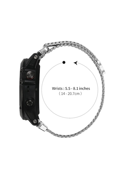 Caseonn Garmin Fenix 5x Kordon Quickfit Manyetik Metal Hasır Yedek Kayış Gümüş