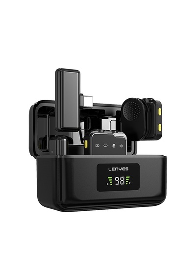 Lenyes Lm205 2in1 Yapay Zeka Gürültü Engelleyici Type-c Ve Lightning Bağlantılı Yaka Mikrofonu Siyah