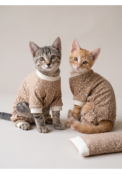 Latte Sprinkles Kedi Uyku Seti Penye Kedi Tulum Ve Mini Yastık Takımı Pamuklu Tüy Dökülmesini Azaltır
