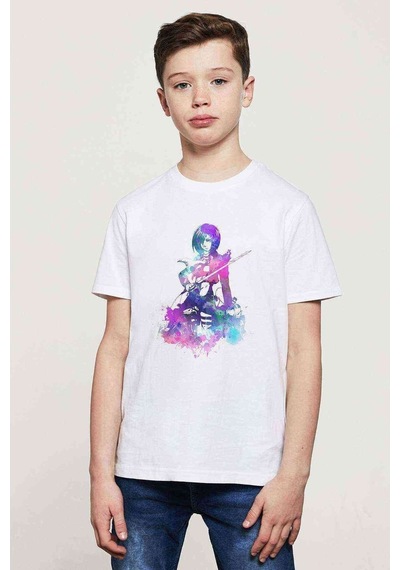 Tshirthane Anime Attack On Titan Baskılı Unisex Çocuk Beyaz T-Shirt (534786752)