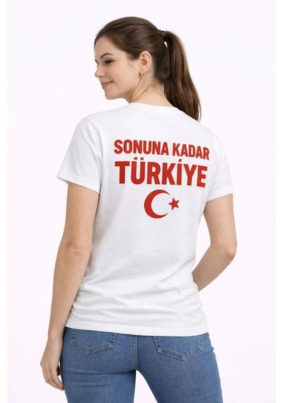 Kadın Türkiye Ay Yıldız Baskılı Taraftar Forma T-shirt - Beyaz