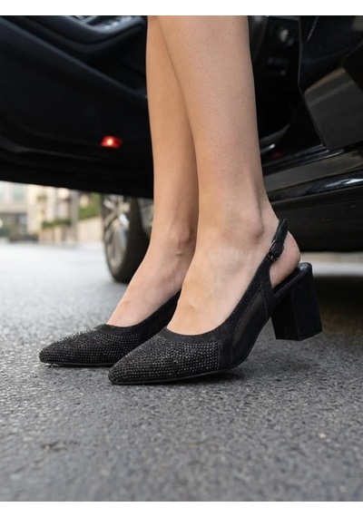 Nesilshoes Nesil Shoes Özma 7025 Siyah Taşlı Kadın Sandalet