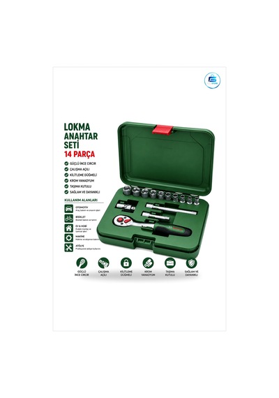 Lokma Takımı İnç 14 Parça Çantalı Krom Vanadyum Cırcırlı Oto Bakı