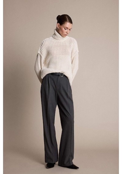 Defacto Wide Leg Çift Cepli Yüksek Bel Düz Paça Pantolon G6702ax25augr99 Gri-gr99