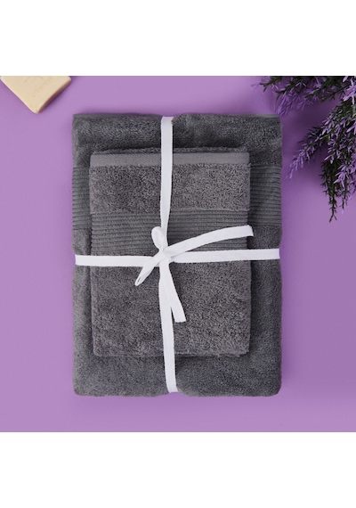 Soft Ella 2'li Hamam Seti - Antrasit - 50x70 Cm + 70x140 Cm Renkli
