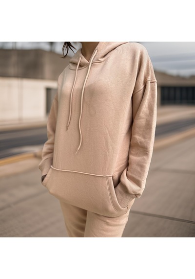 Ceyss Design Unisex Üç İplik Şardonlu Oversize Hoodieli Eşofman Takımı-bej Bej