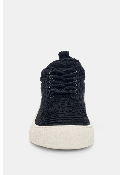 Tivor Hasır Örgü Detaylı Bağcıklı Kadın Spor Ayakkabı- Siyah