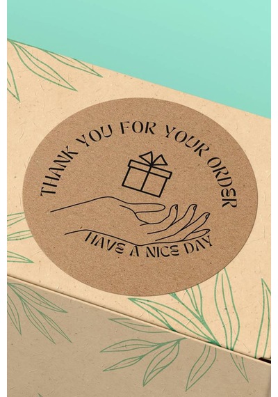 Hediye Kutulu Thank You Kraft Sticker 3x3cm St2238 Çok Renkli