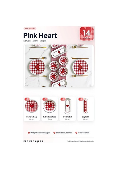 Tr Pınk Heart 14 Parça 6 Kişilik Lüx Kahvaltı Takımı, Kahvaltı Seti Genel