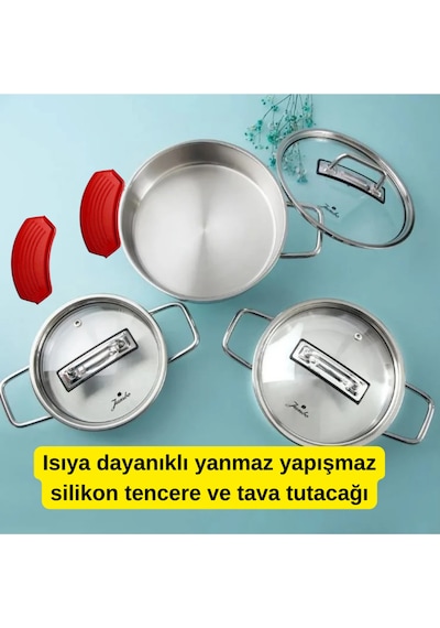 Silikon Tutacak Tutmaç Seti 1 Çift Siyah 1 Çift Kırmızı Yeni Tavalara Tencerelere Sahanlara Uyumlu Siyah