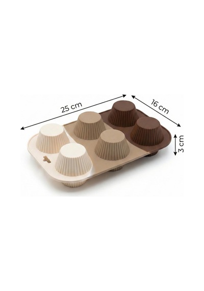 Kahve Rengi 6 Lı Silikon Kek Ve Çikolata Kalıbı & Muffin Kabı Pişirme Gereci 16x25 Cm Çr