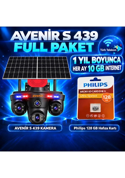 Avenir Av-s439 Solar 4g Kamera Full Paket Philips 128 Gb Hafıza Kartı Ve 1 Yıl Boyunca Her Ay 10 Gb Türk Telekom İnternet