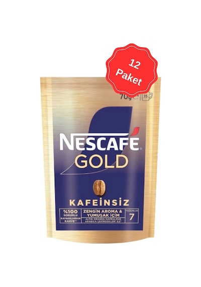 Nescafe Gold Decaf Kafeinsiz Çözünebilir Kahve 12 x 70 G