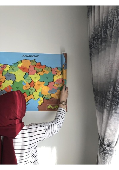 Türkiye Haritası Akıllı Kağıt Tahta Yazı Tahtası Özel Baskılı Renkli Dekoratif 118x56 Cm Beyaz