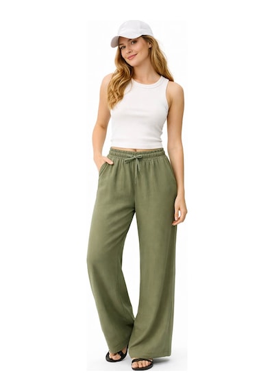 Fashion Friends Geniş Paça Keten Haki Kadın Pantolon 26y0608k1