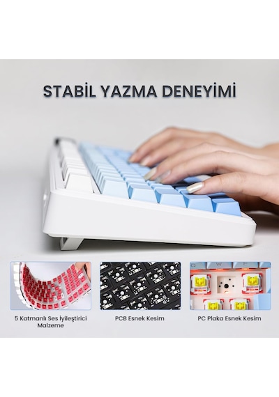 Aula F99 Pro 3 Modlu Rgb Hot Swap Mekanik Nimbus V3 Switch Kablosuz Makrolu Klavye Gradyan Mavi