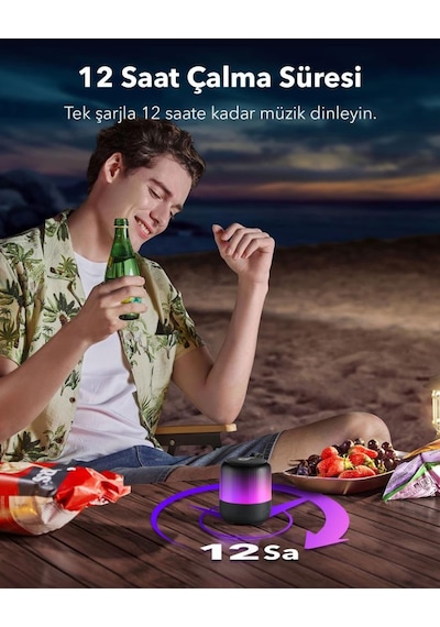 Anker Soundcore Glow Mini Taşınabilir Hoparlör - 360 Ses Bluetooth Hoparlör - Işık Gösterisi - 12 Saat Pil - A3136