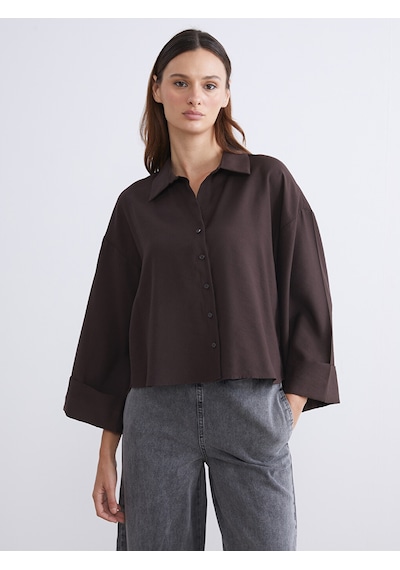 Lcw Vision Kahverengi Oversize Modal Karışımlı Kadın Gömlek