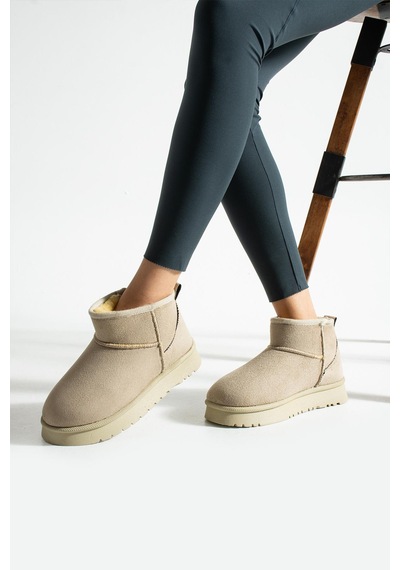 Shoetek Lesva Kadın Bot İçi Kürklü Bej Süet Bej