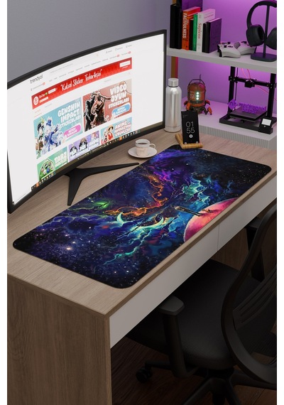 Dijital Evrende Köpek Ve Adam V4 90x40 Xxl Gaming Kauçuk Kaymaz Taban Mouse Pad Fare Altlığı