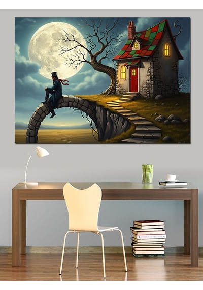Ay Işığında Masal Evi Dekoratif Kanvas - Mdf Ahşap Tablo