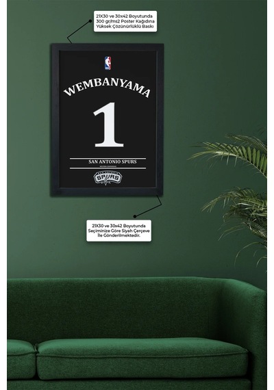 Victor Wembanyama Tasarımlı Siyah Çerçeveli Poster Tablo