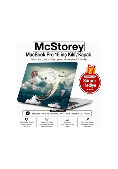 Macbook Pro 15 Baskılı Kılıf A1707 A1990 Uyumlu Sert Kılıf İnce Hafif Koruyucu Kapak R-89 Belirtilmemiş