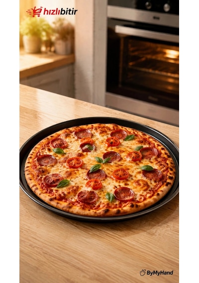 Bymyhand Teflon Kaplama Siyah Yanmaz Yapışmaz Pizza Tepsisi 28 Cm