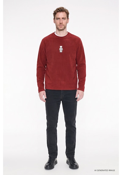 Ac&Co / Altınyıldız Classics Erkek Bordo Anti-pilling Tüylenme Yapmayan Standart Fit Bisiklet Yaka Nakışlı Sweatshirt Polar