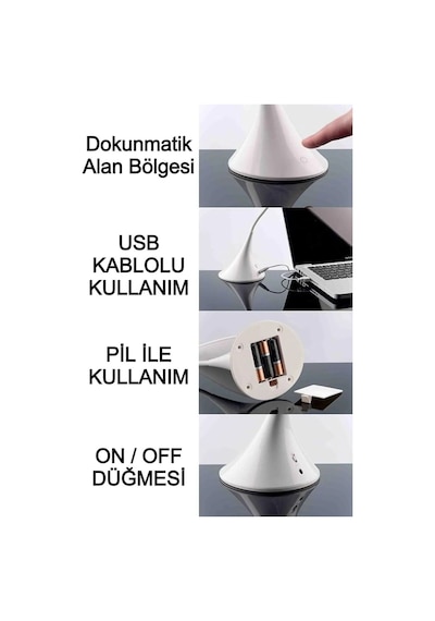 Dokunmatik Masa Lambası Ders Çalışma Kitap Okuma Lambası Pilli Kablolu Kullanım Akrobatik Masa Lamba Mavi