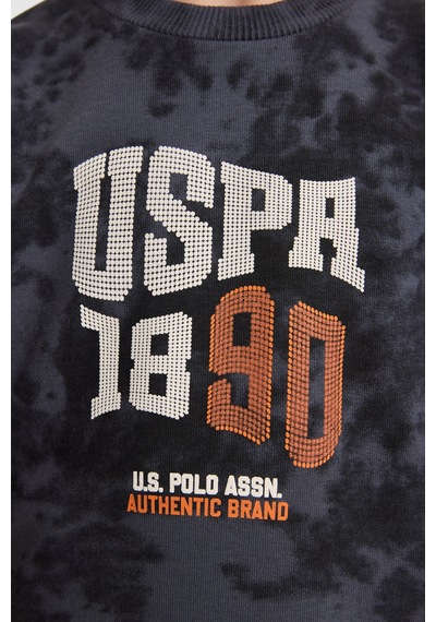U.S. Polo Assn. Erkek Çocuk Antrasit Bisiklet Yaka Batik Desenli Yazı Baskılı Eşofman Takımı 50334092-vr046 SIYAH