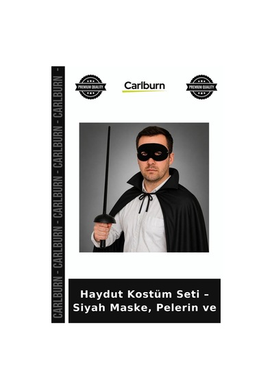 Haydut Kostüm Seti Siyah Maske, Pelerin Ve Eğlence Ürünü Gösteri Kıyafeti Eğlenceli Set +3