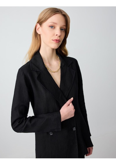 Jimmy Key Siyah %100 Keten Düz Kesim Blazer Ceket 5sw052585900