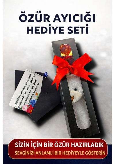 Özür Mesajlı Notlu Hediye Paketi Peluş Ve Solmayan Gül 33645836