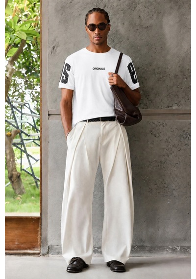 Tarz Cool Originals Baskılı Oversize Erkek Tişört Süprem %100 Cotton Beyaz