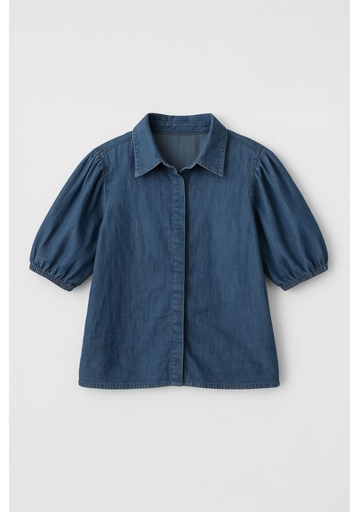 Banny Jeans Kadın Balon Kollu %100 Pamuk Mavi Jean Gömlek
