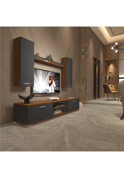 Decoraktiv Eko 5d Mdf Dvd Tv Ünitesi Tv Sehpası Ceviz - Antrasit