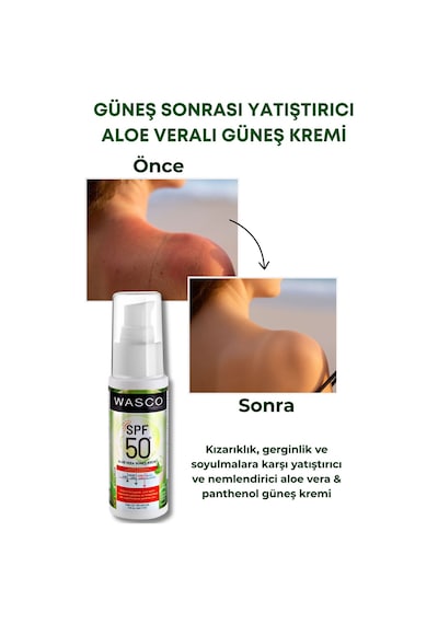 Aloe Vera Özlü Yüksek Koruyuculu 50 Spf+ Yatıştırıcı, Nemlendirici Güneş Kremi Aloe Veralı 50ml