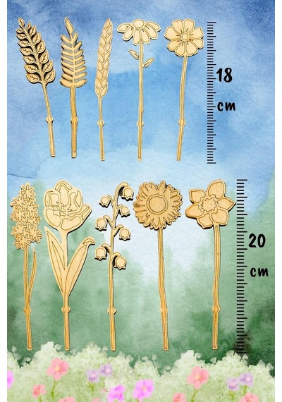 Ahşap Boyama Seti, Çiçek Desenleri, 18-20 Cm, 10 Parça 10'lu Standlı