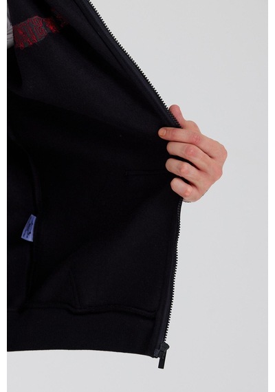 Polostate Age Of State Nakışlı Fermuarlı 3 İplik Sweatshirt Siyah