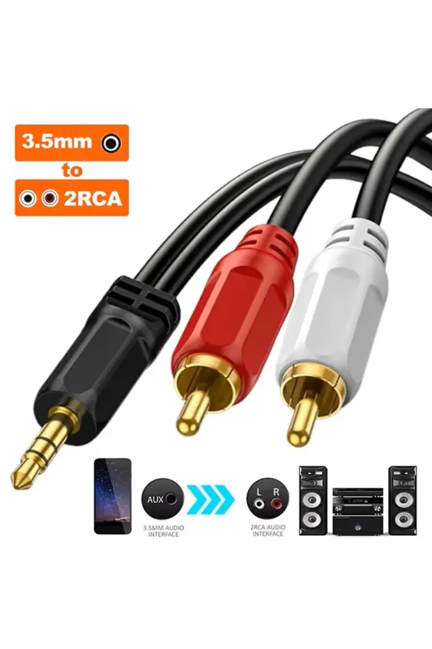 1.5 Metre 3.5mm 2rca Jak Kablosu Stereo Splitter Aux Profesyonel Av Kablosu Dvd Tv Cd Ses Kablosu 1.5 M