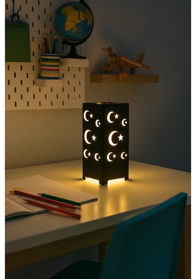 Hilal Ve Yıldız Desenli Kablolu Metal Gece Lambası Dekoratif Çocuk Odası Masa Lambası Tc