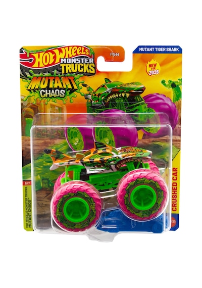 Hot Wheels 1:64 Scale Tiger Shark Monster Trucks Diecast Truck With Crushable Car For Ages 3+ Jhy58