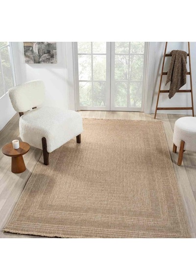 Bej Dikdörtgen Desenli Modern Halı - L668bjın Kahve