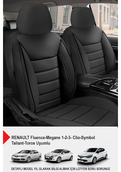 Jet Deri Oto Koltuk Kılıfı Renault Fluence-megan 1-2-3-clio-symbol-taliant-toros Uyumlu Siyah