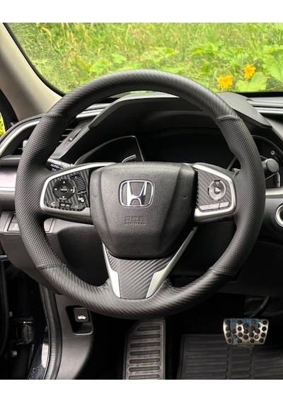 Honda Civic Fc5 Araca Özel Direksiyon Kılıfı Açıklamamızı Okuyunuz Karbon Nokta Siyah İp Siyah