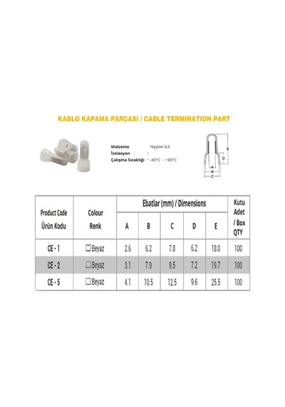 Ce-2 1.5-2.5mm2 Kablo Ucu Kapama Terminali 100 Adet
