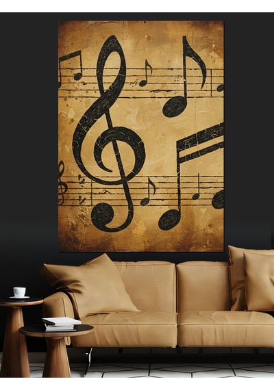 Sol Anahtarı Müzik Notaları Dekoratif Kanvas - Mdf Ahşap Tablo